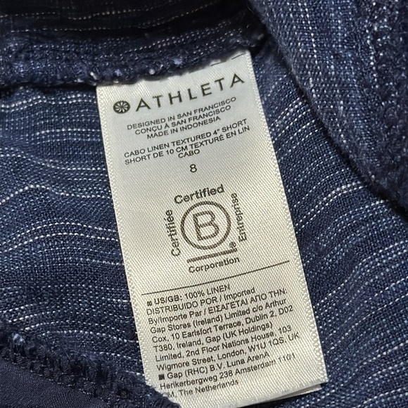 Athleta Women's Cabo Linen Textured 4" Short Blue Texture With Pockets - Picture 5 of 5